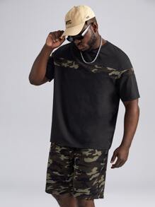 Manfinity VCAY Nam Bông Camo In Áo thun & Eo dây rút Quần short - màu đen - Xem 1