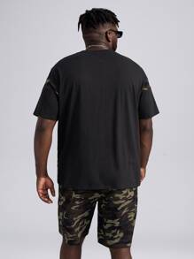 Manfinity VCAY Nam Bông Camo In Áo thun & Eo dây rút Quần short - màu đen - Xem 2