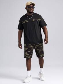 Manfinity VCAY Nam Bông Camo In Áo thun & Eo dây rút Quần short - màu đen - Xem 3