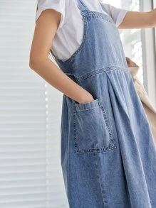 DAZY 贴袋侧绑带牛仔背带裙（不含 T 恤）