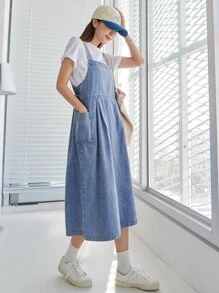 DAZY 贴袋侧绑带牛仔背带裙（不含 T 恤）
