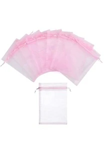 10pcs/set Organza Gift Bag For Jewelry, Drawstring Pouch For Wedding Candy Gift Bags Jewelry Packing - Pink - View 2