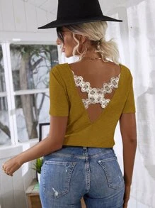 Floral Lace Crisscross Tee - Mustard Yellow - View 1