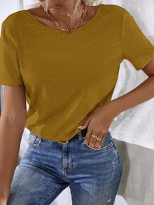 Floral Lace Crisscross Tee - Mustard Yellow - View 3