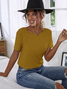 Floral Lace Crisscross Tee - Mustard Yellow - View 4