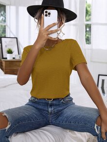 Floral Lace Crisscross Tee - Mustard Yellow - View 5
