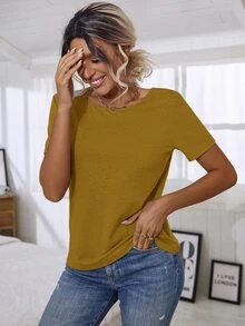 Floral Lace Crisscross Tee - Mustard Yellow - View 6