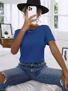 SHEIN LUNE Floral Lace Crisscross Tee - Blue - View 4