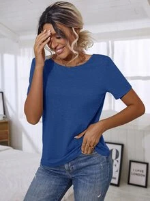 SHEIN LUNE Floral Lace Crisscross Tee - Blue - View 5
