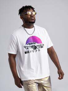 EASEVO 男士日文圖案和汽車印花T恤 - 白色 - 查看 3