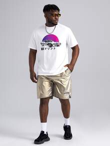 EASEVO 男士日文圖案和汽車印花T恤 - 白色 - 查看 4