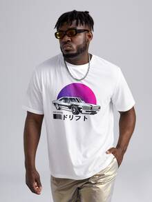 EASEVO 男士日文圖案和汽車印花T恤 - 白色 - 查看 5