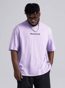 Manfinity VCAY Camiseta de cuello redondo con estampado de letras de corte holgado para hombre - Lila Púrpura - Ver 1
