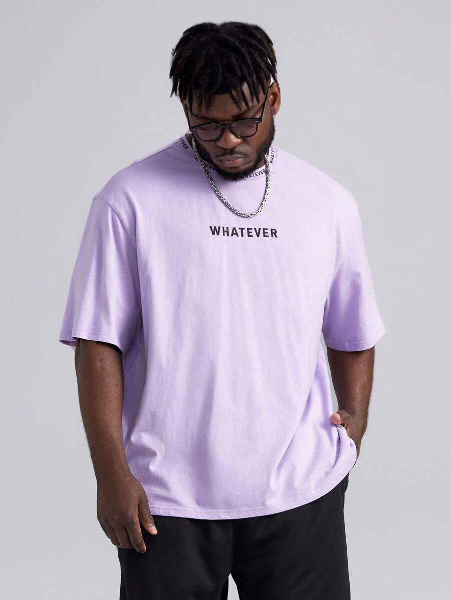 Manfinity VCAY Camiseta de cuello redondo con estampado de letras de corte holgado para hombre - Lila Púrpura - Ver 1