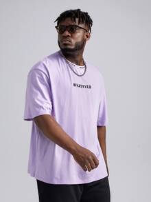 Manfinity VCAY Camiseta de cuello redondo con estampado de letras de corte holgado para hombre - Lila Púrpura - Ver 3