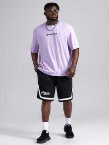 Manfinity VCAY Camiseta de cuello redondo con estampado de letras de corte holgado para hombre - Lila Púrpura - Ver 4