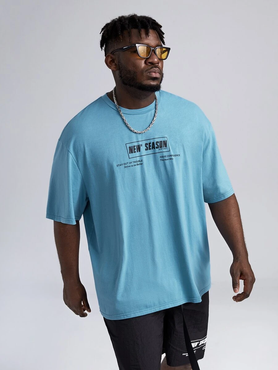 Manfinity Tops Nam Slogan Giải trí - Màu xanh lam - Xem 1