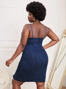 Vestido mezclilla de tirantes con cordón ajustado - Azul lavado oscuro - Ver 2