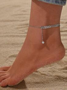 Vòng chân quyến rũ bằng ngọc trai giả - Bạc - Xem 1