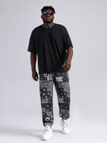 Manfinity RebelGame Áo thun trễ vai dáng rộng dành cho nam Plus - màu đen - Xem 5