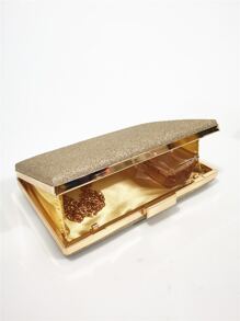 魅力四射,優雅,精美,安靜奢華亮片,時髦,奢華,發亮迷你亮片裝飾頂部夾扣鏈條盒型包,完美新娘錢包適合婚禮,舞會和派對活動晚會包,晚餐包適合派對女孩,女士 - 金色 - 查看 3