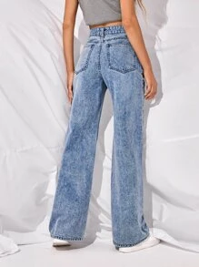 High-Waisted Slant Pocket Wide Leg Jeans - Light Wash - View 2