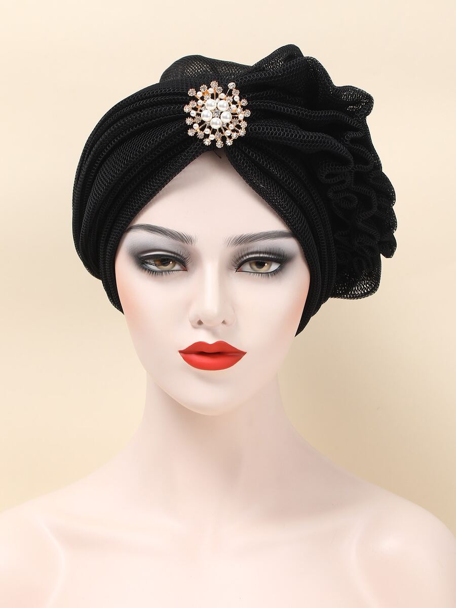 人造珍珠裝飾帽 - 黑色 - 查看 1