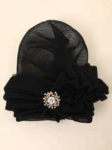 人造珍珠裝飾帽 - 黑色 - 查看 2
