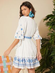 Đầm Nghề thêu Thắt nút Viên lá sen Bộ lạc Boho - trắng - Xem 4