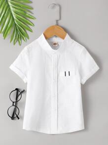 Toddler Boys Patched Detail Button Front Shirt - White - View 1
