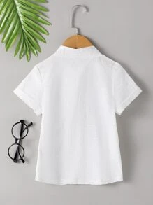 Toddler Boys Patched Detail Button Front Shirt - White - View 2