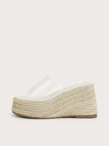 Vacation Sandals For Women, Clear Strap Espadrille Wedge Slide Sandals - Clear - View 2