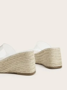 Vacation Sandals For Women, Clear Strap Espadrille Wedge Slide Sandals - Clear - View 4