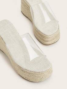 Vacation Sandals For Women, Clear Strap Espadrille Wedge Slide Sandals - Clear - View 5