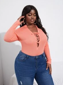 Slaydiva 大碼前繫帶連身背心 - 珊瑚粉 - 查看 4