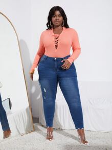 Slaydiva 大碼前繫帶連身背心 - 珊瑚粉 - 查看 6