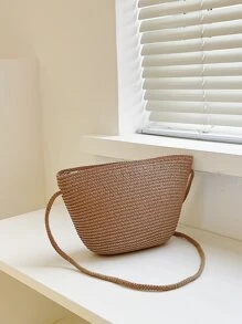 Minimalist Straw Bag - Khaki - View 1