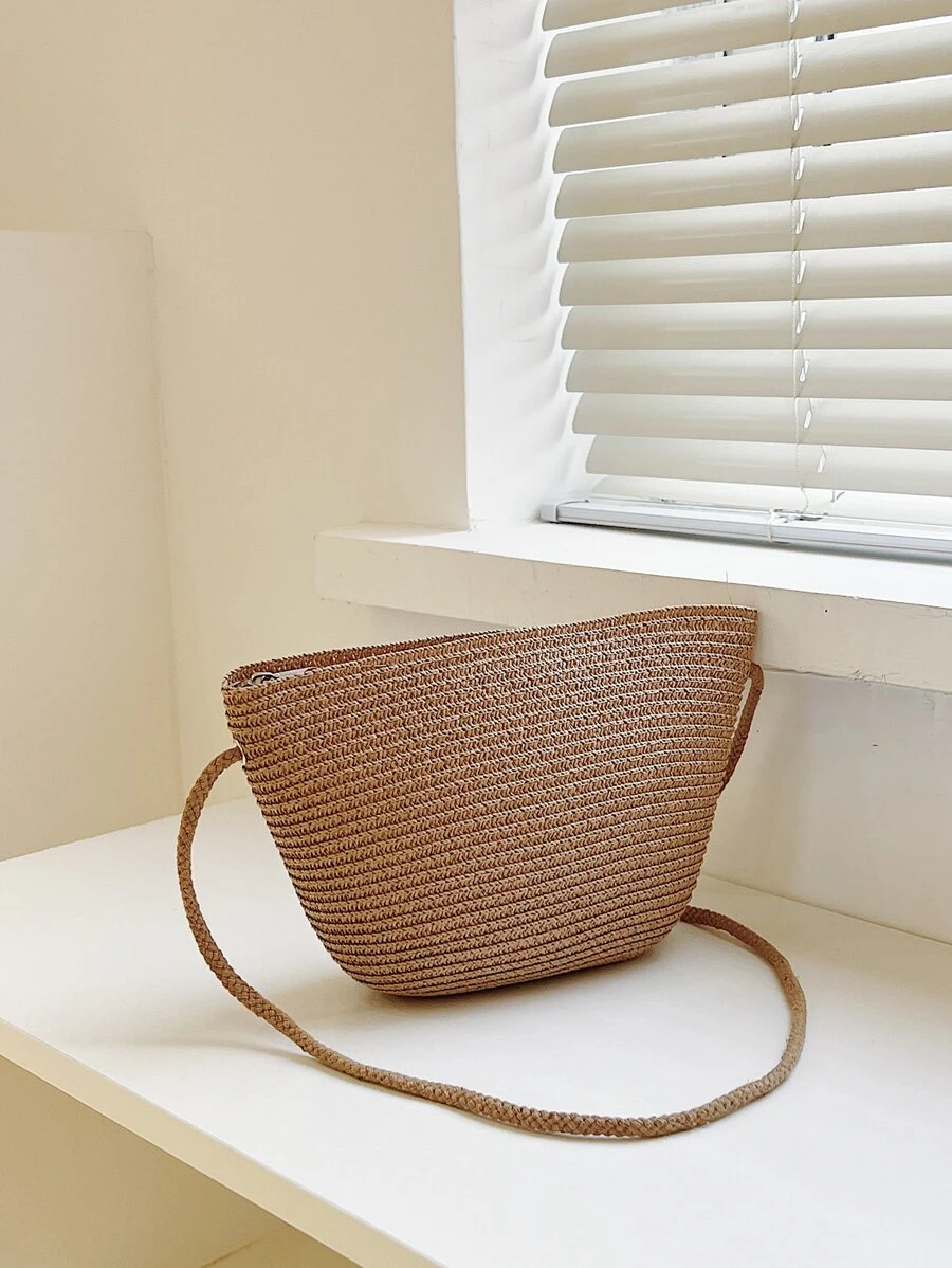 Minimalist Straw Bag - Khaki - View 1