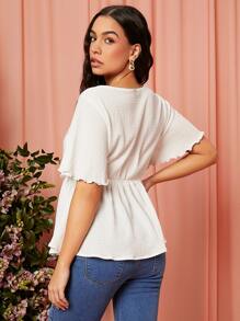 SHEIN 孕婦蝴蝶袖木耳邊花邊下擺上衣 - 白色 - 查看 2