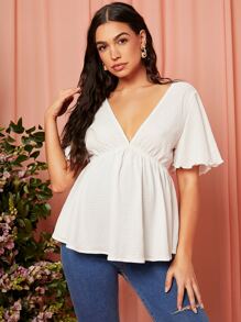 SHEIN 孕婦蝴蝶袖木耳邊花邊下擺上衣 - 白色 - 查看 3