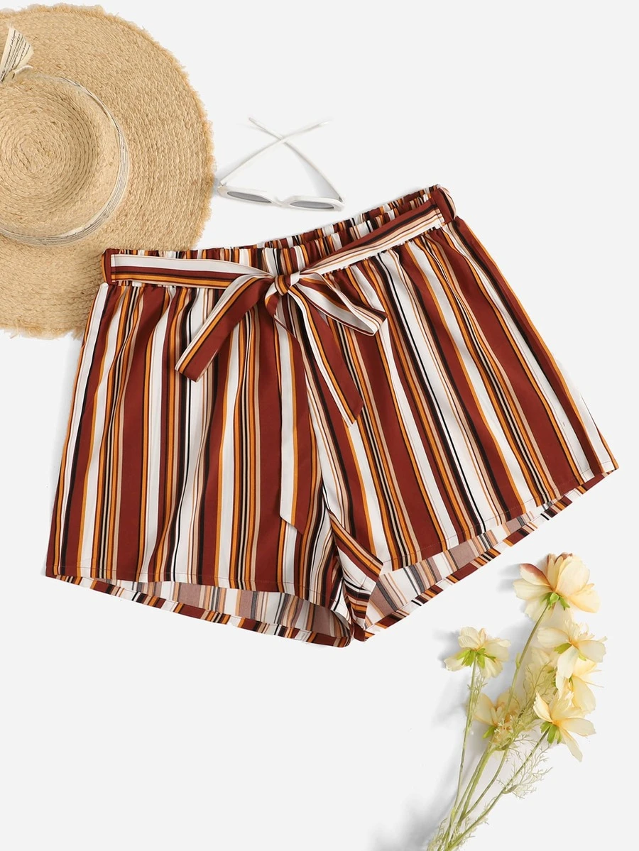 Shorts de rayas de colores con cordón delantero - Multicolor - Ver 1