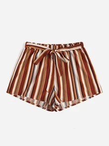 Shorts de rayas de colores con cordón delantero - Multicolor - Ver 3