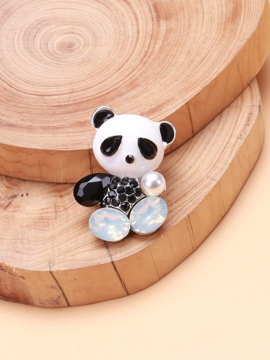 Rhinestone Decor Panda Design Brooch - Nhiều màu - Xem 1