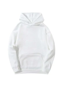 SHEIN LUNE Kangaroo Pocket Thermal Lined Drawstring Hoodie - White - View 1