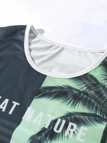 Manfinity 男士字母和椰子樹圖案拼接邊背心上衣 - 彩色 - 查看 3