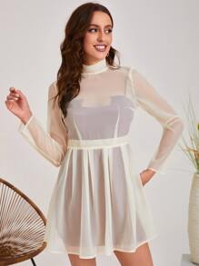 AneMarie 小高領薄透後綁帶荷葉邊連衣裙和緊身吊帶連衣裙 - 彩色 - 查看 1