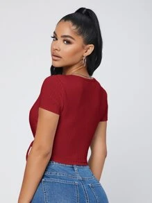 SHEIN SXY 拼接領結側上衣 - 酒紅色 - 查看 2