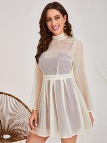 AneMarie 小高領薄透後綁帶荷葉邊連衣裙和緊身吊帶連衣裙 - 彩色 - 查看 5