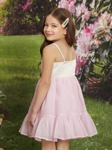 SHEIN Girls Colour Block Bow Front Ruffle Hem Cami Dress - Multicolor - View 2