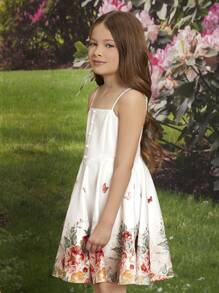 SHEIN Girls Floral Print Button Front Zip Back Cami Dress - Multicolor - View 4
